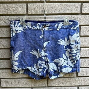 Old Navy Everyday Short Linen Blend Blue/White Palm Print Sz 8